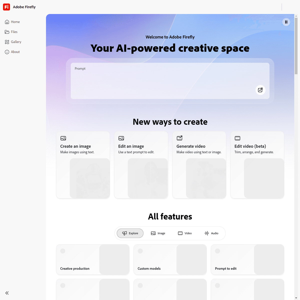 Adobe Firefly homepage screenshot (EN)
