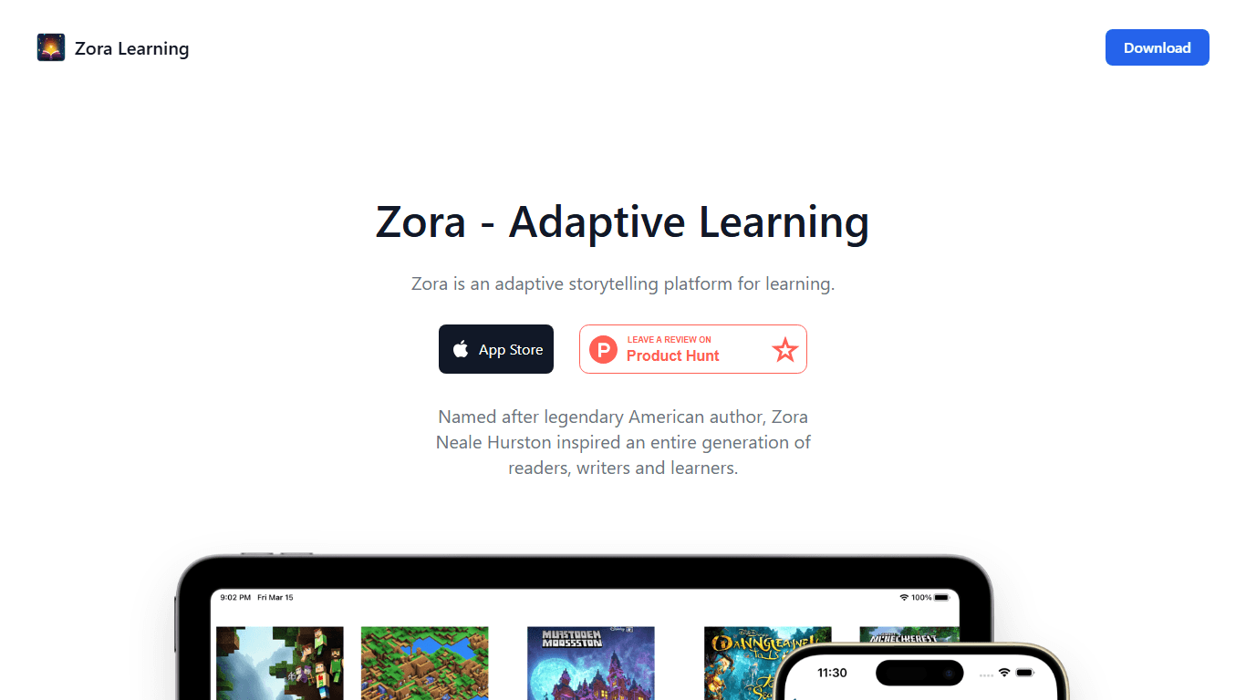 zora learning homepage screenshot (EN)