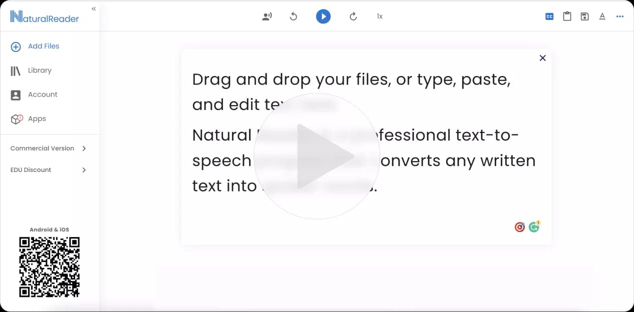 NaturalReader AI text to speech app preview